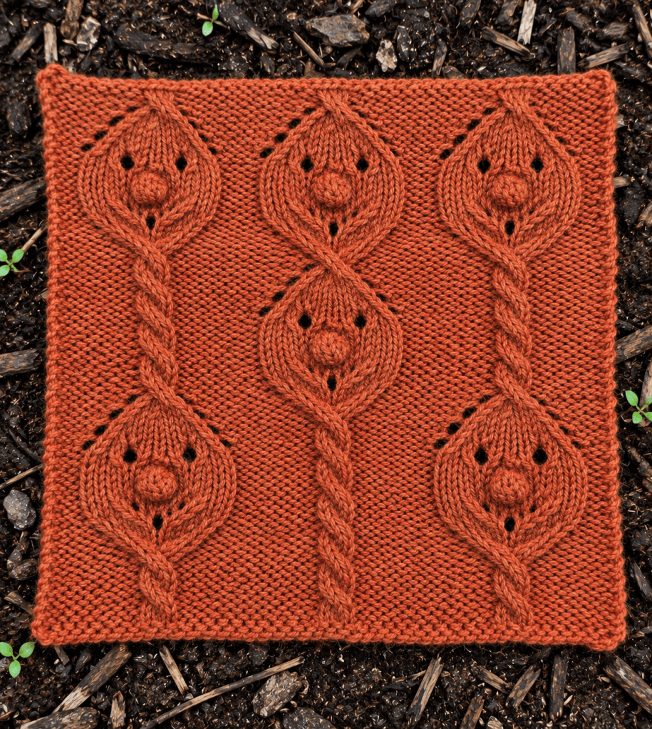 A square of 6 grinning jack-o-lanterns lined up in rows.
The square is framed by dark garden mulch.